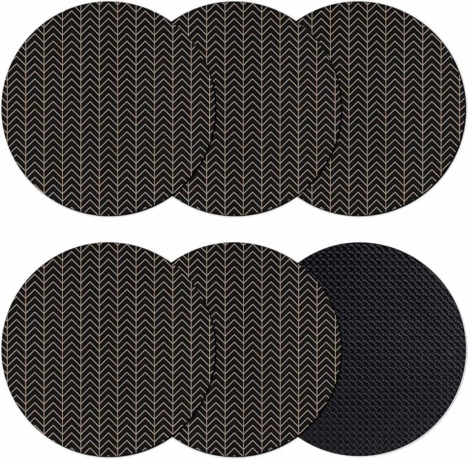 Simple Line Black Coasters Set of 6, Non-Slip Cup Coaster Mat by PIEPLE