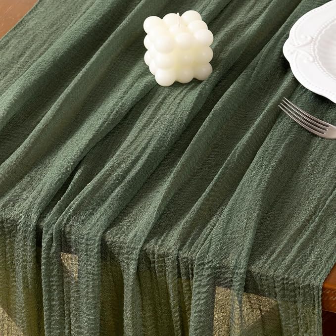 Cheesecloth Table Runner Summer Boho Wedding Shower Party Home Decor | Olive - Image 4