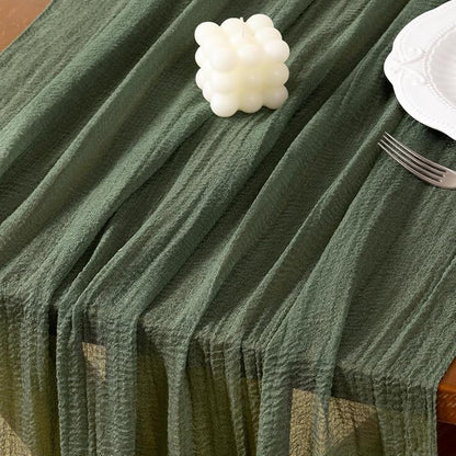 Cheesecloth Table Runner Summer Boho Wedding Shower Party Home Decor | Olive - Image 4