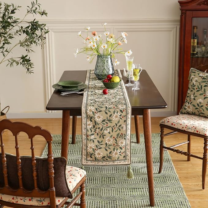 Designer Vintage Linen Long Table Runner, Floral Pattern, Dining Table - Image 8