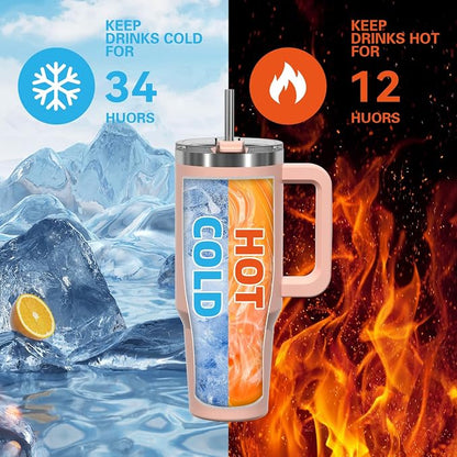 30 oz Tumbler with Handle, Tumbler with Lid and Straw, Double Wall Insulated - Image 2