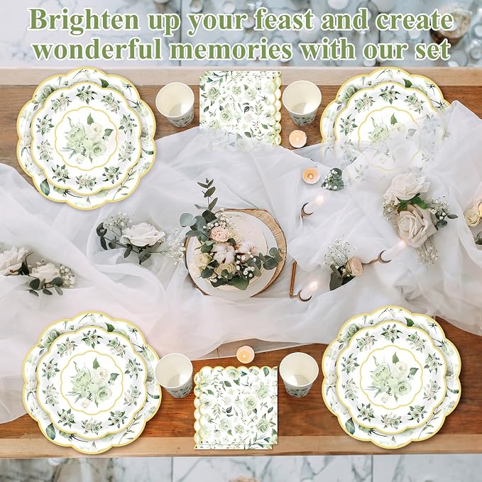 Funnymoom 250 Pcs Floral Party Decorations Flower Paper Plates Napkins and Cups - Image 6