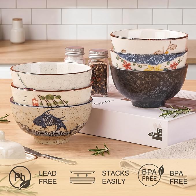 Japanese Rice Bowls Set of 6, 4.5 Inch 10 Oz Porcelain Miso Soup Bowls | - Image 5