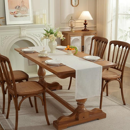 Light Natural Handmade Hemstitched Linen Blend Table Runner - Image 6