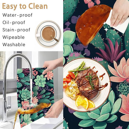 Placemats Set of 6,Cactus Flowers Table Mats,Tropical Succulent Washable Linen Table Mats,Non-Slip Heat Resistant Placemats for Party Kitchen Dining Indoor Outdoor 12"x18"