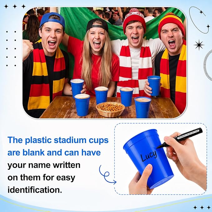 Yungyan 100 Pack 16 oz Stadium Cups Reusable Plastic Cups Blank Drink Stadium - Image 4