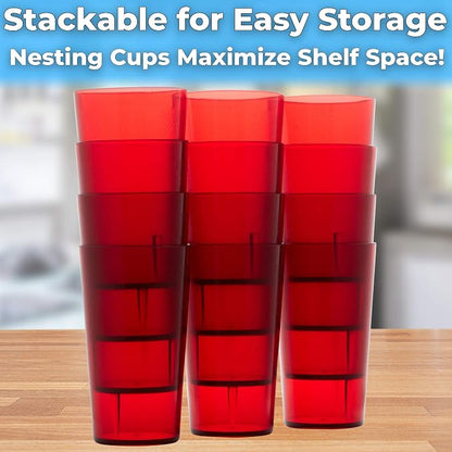 Restaurant Grade, BPA-Free 12oz Red Plastic Cups 6pk. Super Durable, Break - Image 4