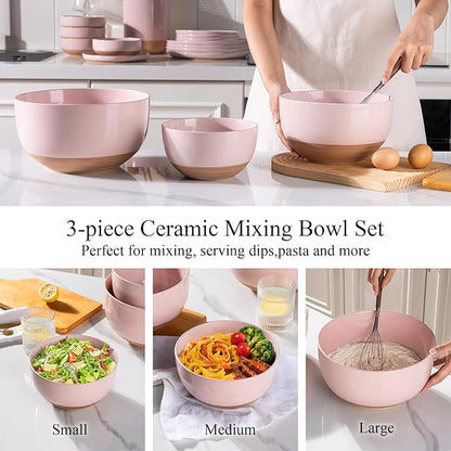 AmorArc Ceramic Mixing Bowls|Nesting Bowls Set of 3 for Kitchen|Stoneware Serving Bowls with Rustic Terracotta Underside for Mixing,Cooking,Baking,Salad| Microwave & Dishwasher Safe 4.6/2.8/1.3 Qt