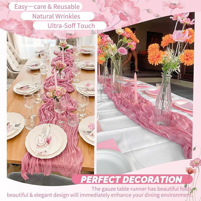 Showgeous 30 Pack Dusty Rose Cheesecloth Table Runner, 17 x 108 Inches | Boho - Image 6