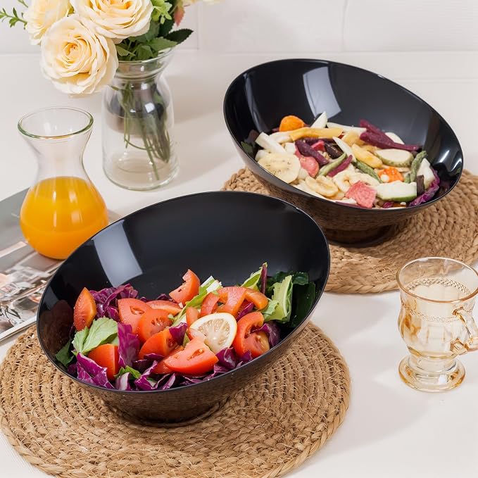 bUCLA 12 Pack Black Plastic Serving Bowls - 54 OZ Angled Bowls Disposable - Image 3