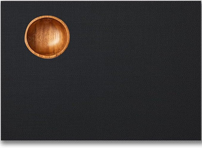 Placemats Set of 6 - Easy Clean Woven Vinyl Placemats for Dining Table, Indoor/Outdoor Place Mats, Washable PVC Table Mats（Black）