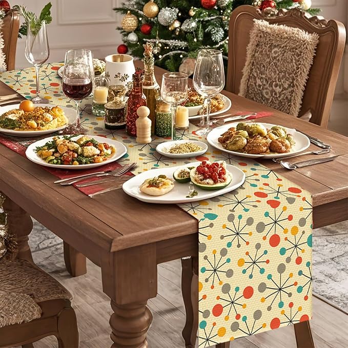 Mid Century Burlap Table Runner Seasonal Spring Fall Kitchen Dining Linen Table - Image 6
