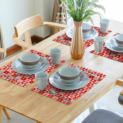Valentines Day Table Mats - Red Heart Placemats Set of 4 Pink Love Place Mat 12x18 for Dining Kitchen Farmhouse