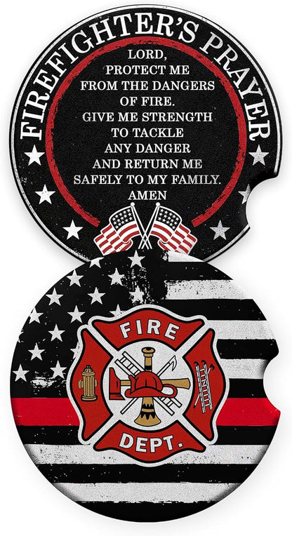 Firefighter Car Coasters Set of 2 – Firefighter's Prayer Ceramic Cup Holder by BOZSPACER
