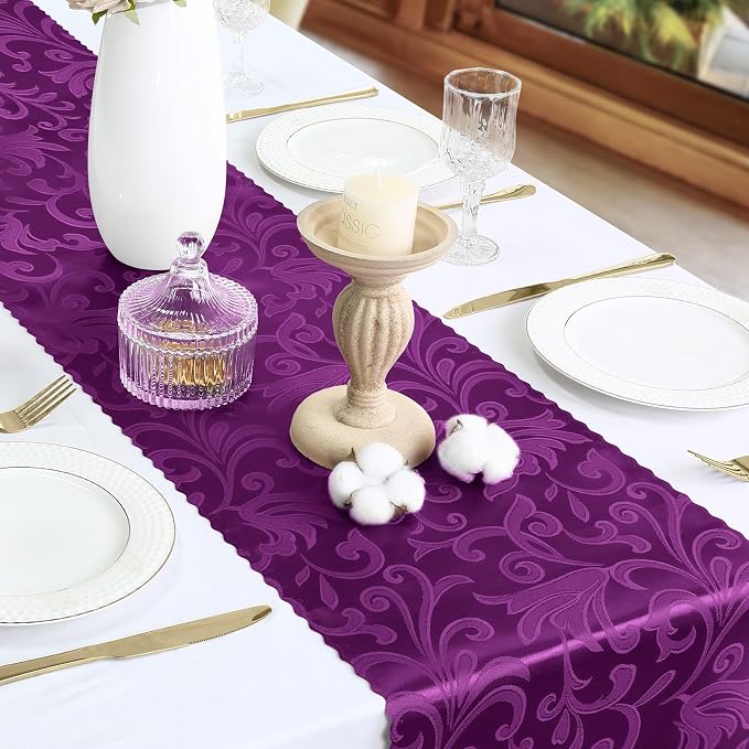 2 Pack Purple Damask Satin Table Runner 12 x 108 Inch | Bright Smooth Damask - Image 4