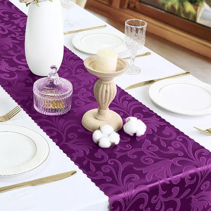 Purple Satin Table Runner 12 x 108 Inch, 6 Pack | Bright Smooth Damask - Image 4