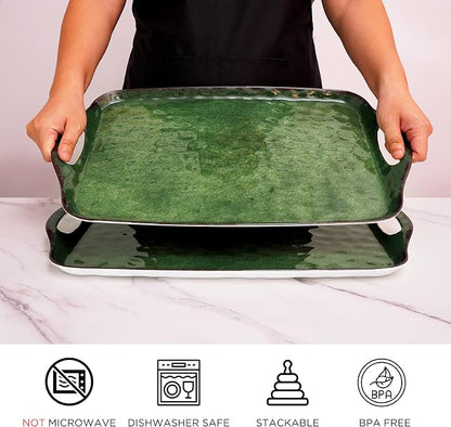 TP Melamine Serving Trays with Handles, Retro Green | Large Rectangular Trays - Image 2