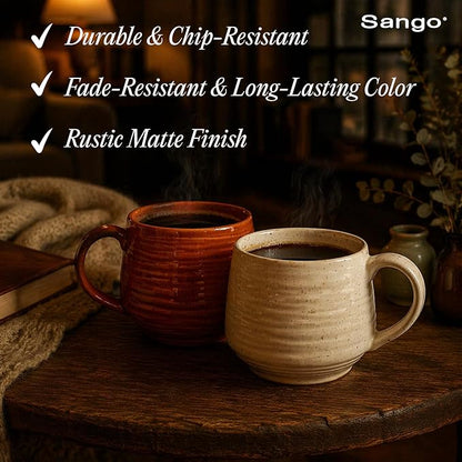 Sango 17.5 oz Stoneware Coffee Mugs Set of 4, Rustic Ceramic Mug - Image 8