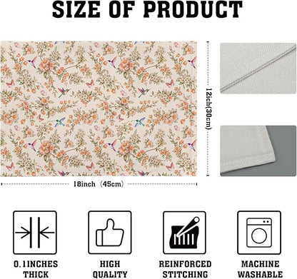 Floral Birds Placemats - Spring Summer Place Mat Set of 4 Hummingbird Butterfly Tablemats 12x18 for Party Kitchen Dining