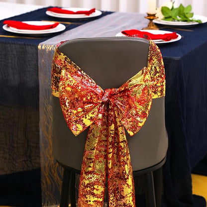 Snowkingdom 2Pcs Gold Table Runner, 11×108 Inch Red and Gold Sequin Glitter - Image 5