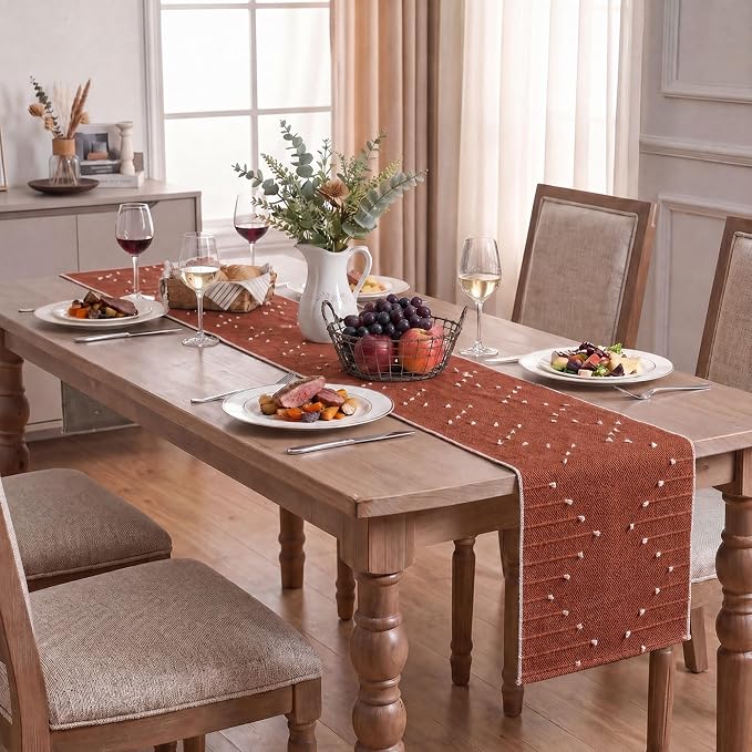Artoid Mode Caramel Farmhouse Rustic Cotton Woven Table Runner, Seasonal Fall - Image 6