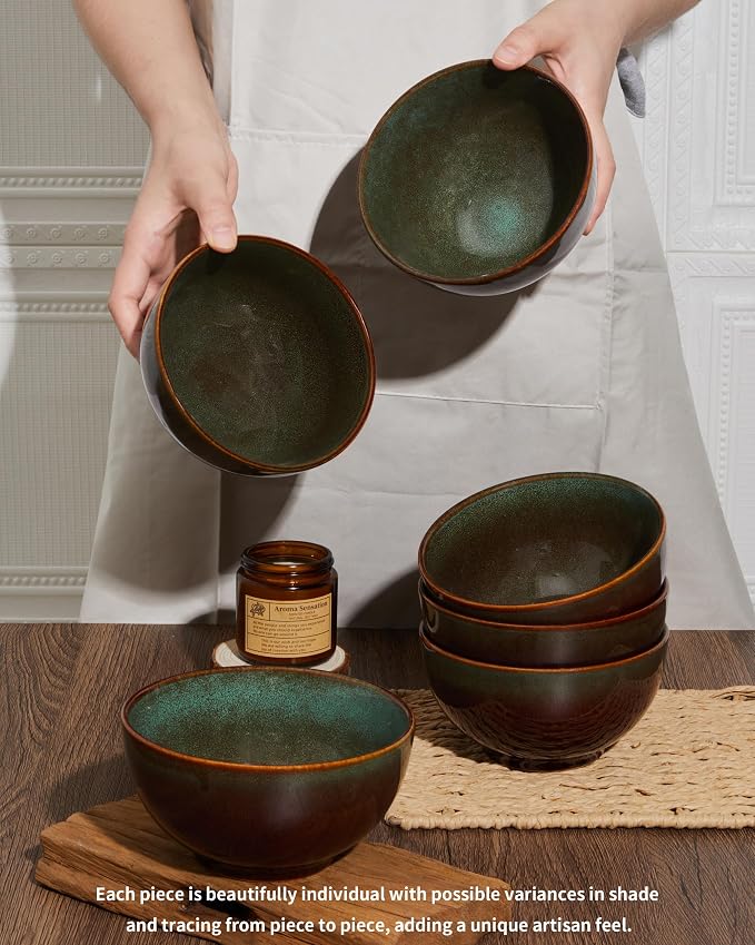 Stoneware Cereal Bowls Set of 6, 22 Oz Soup Bowls Set - Image 5