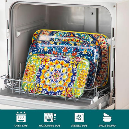 vancasso Serving Platters Set of 3, 16"/14"/12" Inch Rectangular Trays - Extra Large, Ceramic Bohemian Serving Dish for Entertaining Food, Microwave & Dishwasher Safe, Vintage