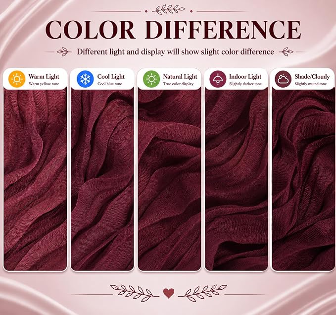 2 Pack Burgundy Cheesecloth Table Runner 17x108 Inch Boho Rustic Semi Sheer - Image 6