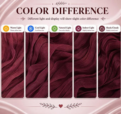 2 Pack Burgundy Cheesecloth Table Runner 17x108 Inch Boho Rustic Semi Sheer - Image 6