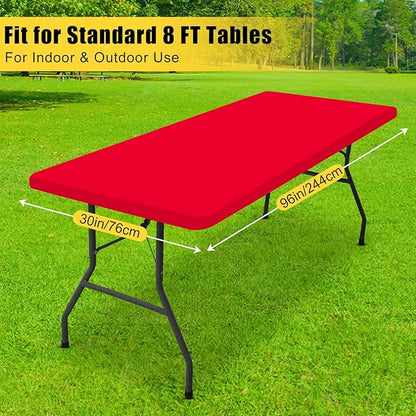 Smiry Rectangle Tablecloth, Elastic Fitted Flannel Backed Vinyl Tablecloths for 8ft Folding Tables, Waterproof Wipeable Table Covers for Indoor, Outdoor, Picnic and Camping (Red, 30"x96")