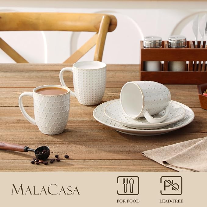 MALACASA LYDIA 16 Oz Coffee Mugs Set of 4, Ceramic Embossed Cups | - Image 7