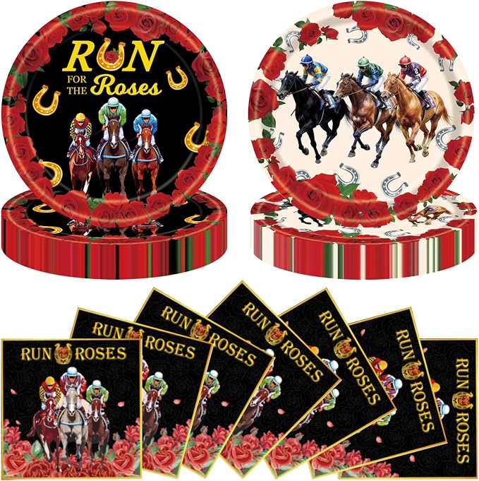 40 Pcs Derby Day Plates and Napkins Set, 9 Inch Run by ZJJZOAA