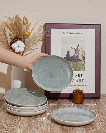 Ceramic Plates, 8.0 Inch Round Stoneware Salad Plates Use for Dessert, Salad, Appetizer, Microwave and Dishwasher Safe, Scratch Resistant Small Dinner Plate of 6