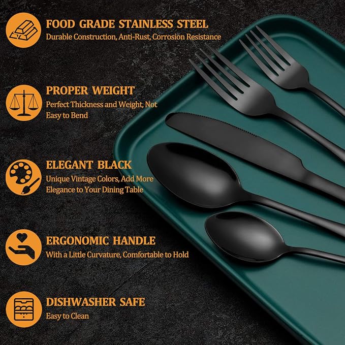 20 Pcs Black Silverware Set, Stainless Steel Flatware Set - Image 3