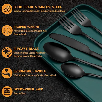 40 Pcs Black Silverware Set, Stainless Steel Flatware Set - Image 3