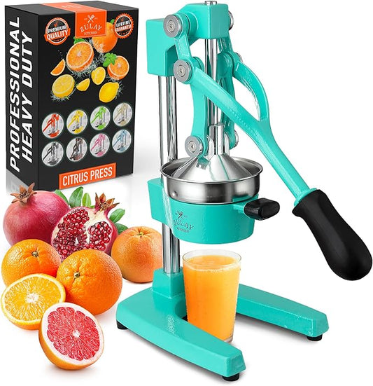 Zulay Kitchen Cast Iron Juicer - Easy-to-Clean Heavy-Duty Manual Juicer, Professional Citrus Juicer - Stainless Steel Lemon Squeezer - Manual Citrus Press & Orange Squeezer - Orange Juicer – Teal