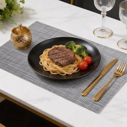 Timeet Placemats Set of 6, Heat Resistant Non-Slip Place Mats, Durable Washable PVC Vinyl Woven Table Mats, Linen Textured Table Placemats for Dining Kitchen Resistant Easy to Clean(Gray)