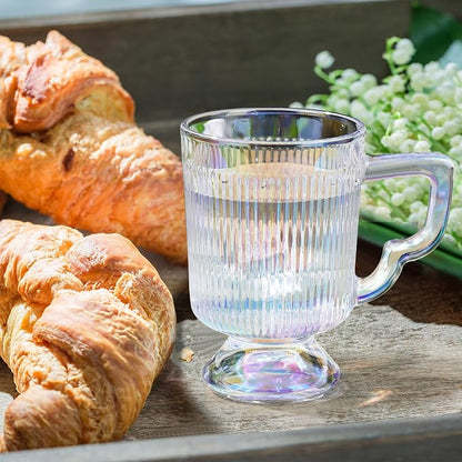 Joeyan Iridescent Glass Coffee Mugs, Vintage Ribbed Coffee Cups - Image 4