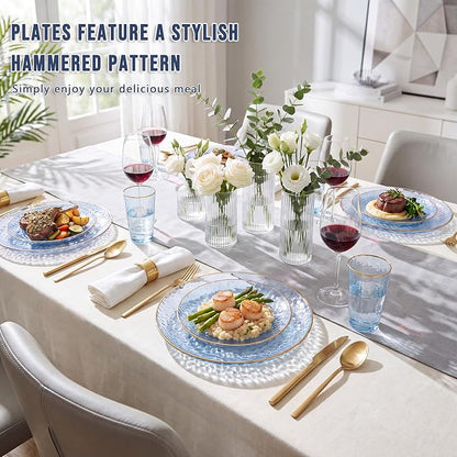 Rubtlamp 60Pcs Clear Blue Plastic Plates, Hammered Blue Plates, 30 Dinner Plates - Image 4