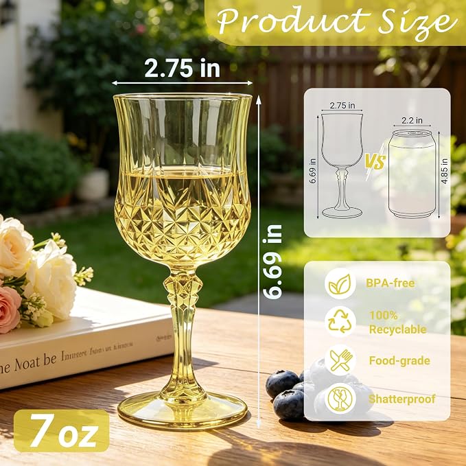 100Pack Plastic Wine Glasses, 7oz Vintage Goblets - Image 2