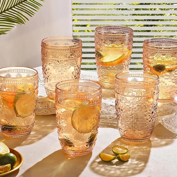 abrwyy Amber Drinking Glasses, Amber Glassware, 14oz Vintage Water Glasses | - Image 8