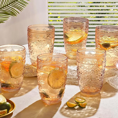 abrwyy Amber Drinking Glasses, Amber Glassware, 14oz Vintage Water Glasses | - Image 8