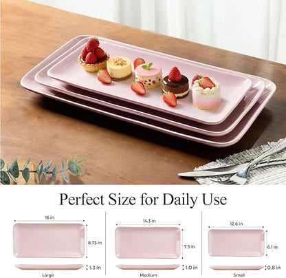 AmorArc Ceramic Serving Platter,Rectangular 16"/14.3"/12.6" inch Serving Dishes for Party Entertaining,Stoneware Serving Trays for Turkey,Salad,Microwave&Dishwasher Safe,Set of 3 -Cloud Pink