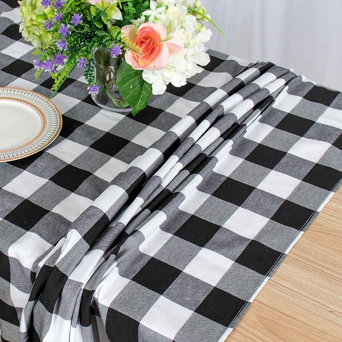 ShinyBeauty Checked Tablecloth Rectangle 54x80-Inch Black and White Buffalo - Image 5