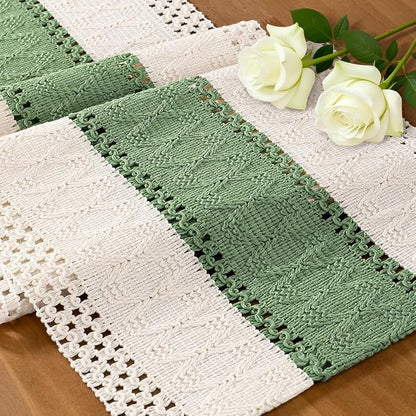 Ivory & Sage Boho Table Runner Macrame Woven Table Runner 12x48 Inch | Small by MLMC