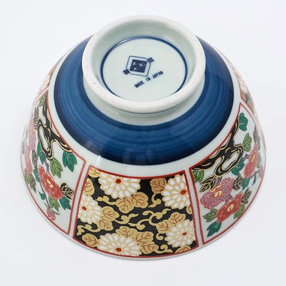 Japanese Blue and White Floral Porcelain Rice Bowl Set, 4.5 inch Small Decorative Japanese Bowl, Vintage-Style Asian Tableware, 2-Piece Porcelain Rice Bowls for Serving Rice or Side Dishes
