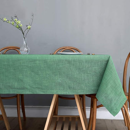 maxmill Lux Faux Linen Table Cloth with Slubby Texture Wrinkle Resistant Anti-Shrink Soft Tablecloth for Kitchen Dining Tabletop for Buffet Banquet Parties Event Dinner Rectangle 52 x 70 Inch Green