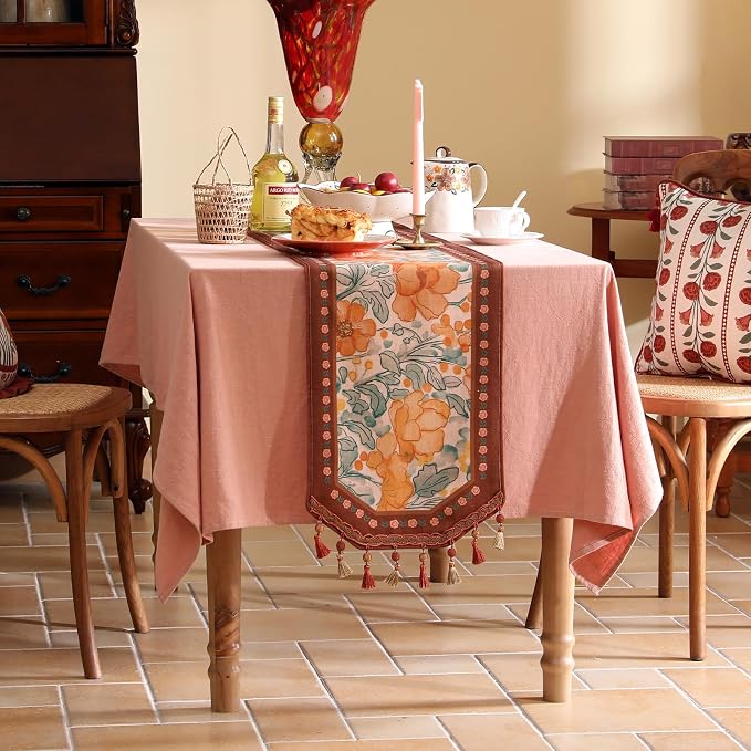 bilin gaier Designer Vintage Floral Printed Table Runner, French Soft Linen - Image 9