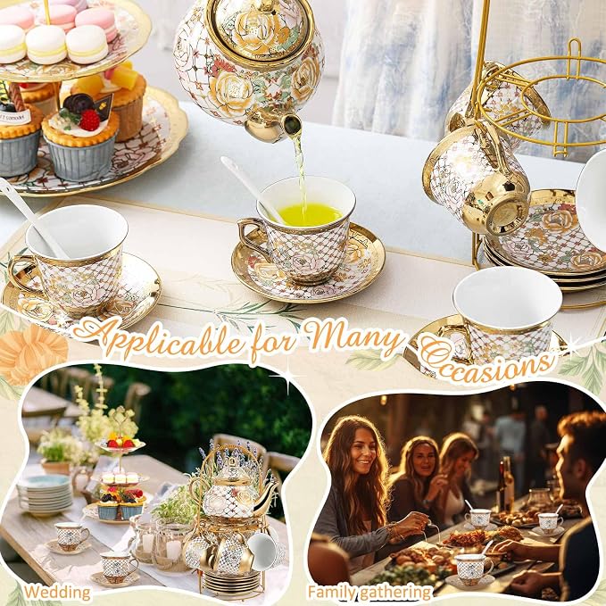 21 Pcs Porcelain Tea Set for Women Tea Party - Image 3