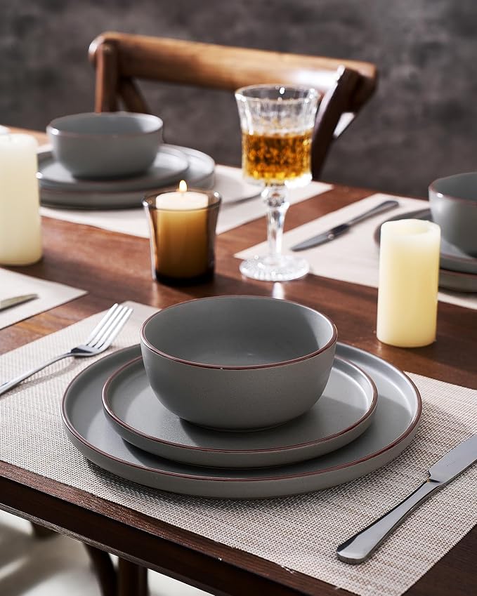 Famiware Mercury 16-Piece Stoneware Plates and Bowls, Dark Grey | Dinnerware Set - Image 5